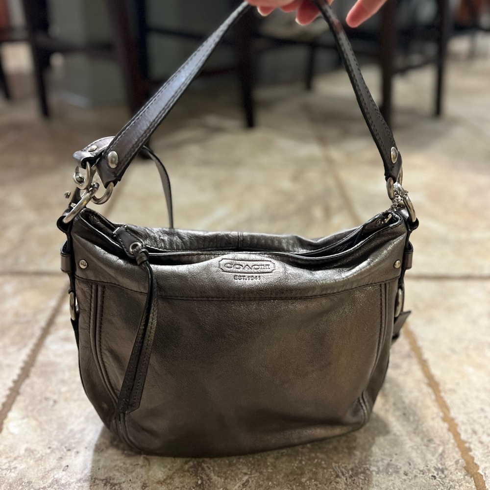 EUC COACH Zoe Gunmetal Gray Leather Convertible Handbag Crossbody Purse - Picture 5 of 13